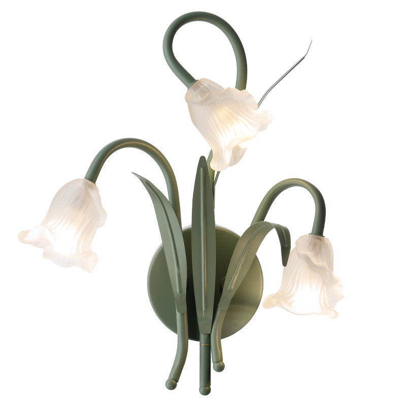 Glass Iron Rose Leaf 3-Light Wall Lamp