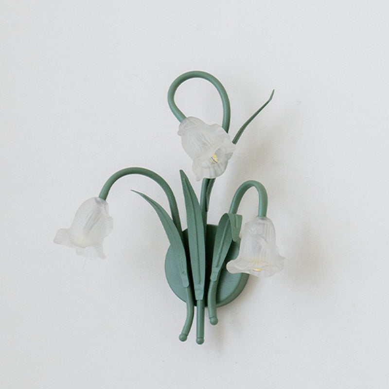 Glass Iron Rose Leaf 3-Light Wall Lamp