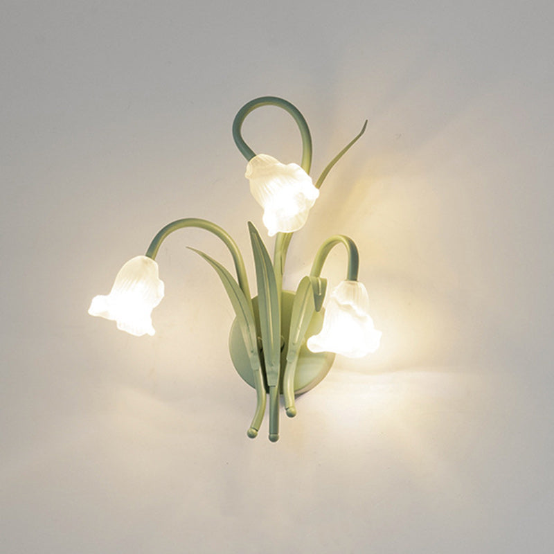 Glass Iron Rose Leaf 3-Light Wall Lamp