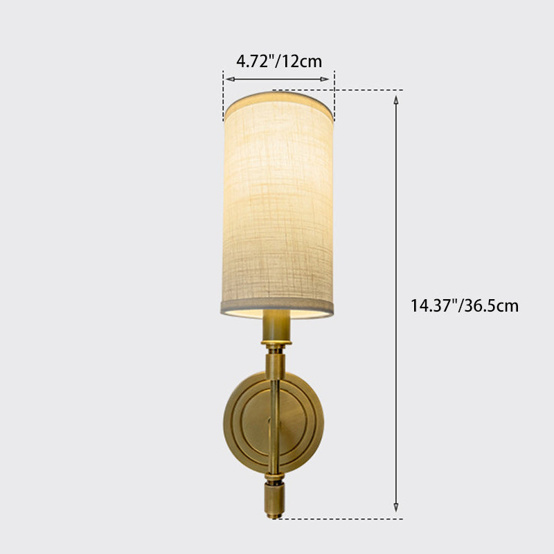 Linen Brass Round Cylindrical Wall Lamp