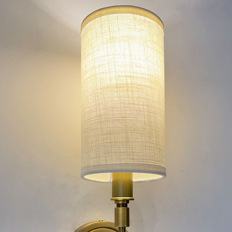 Linen Brass Round Cylindrical Wall Lamp