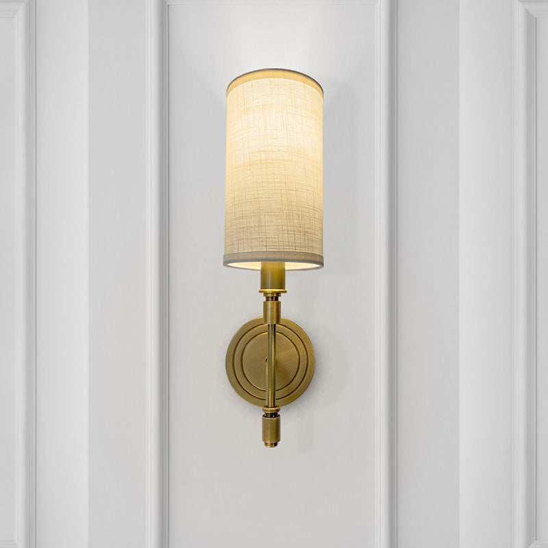 Linen Brass Round Cylindrical Wall Lamp