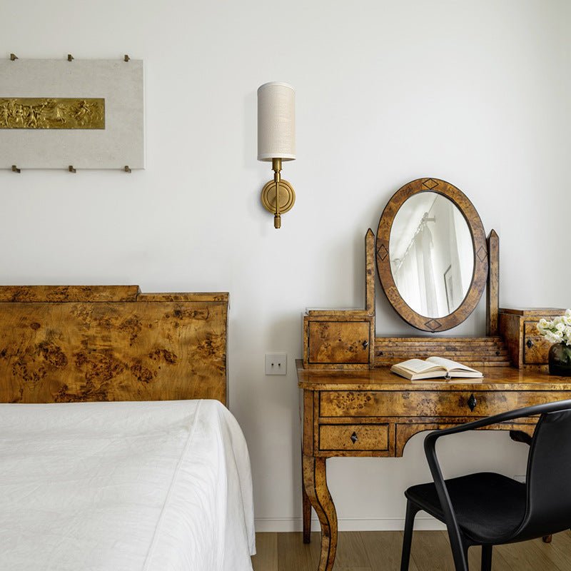 Linen Brass Round Cylindrical Wall Lamp
