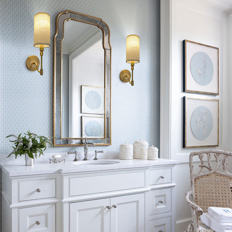 Linen Brass Round Cylindrical Wall Lamp