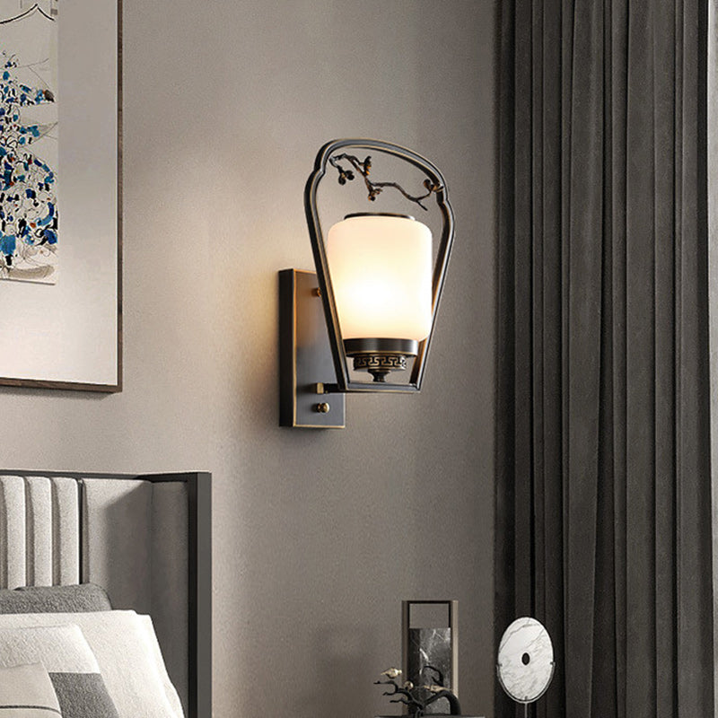 Brass Glass Fan-Shaped Elliptical Wall Lamp
