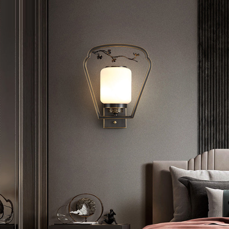 Brass Glass Fan-Shaped Elliptical Wall Lamp
