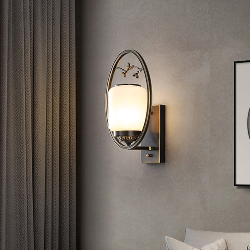 Brass Glass Fan-Shaped Elliptical Wall Lamp