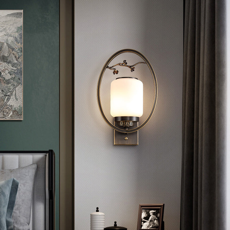 Brass Glass Fan-Shaped Elliptical Wall Lamp