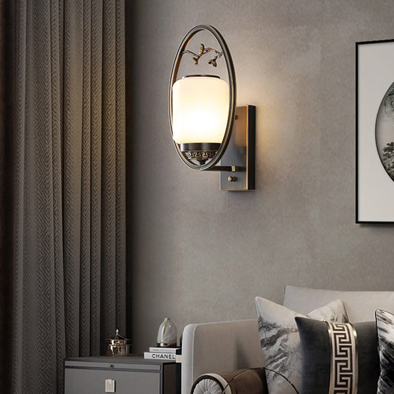 Brass Glass Fan-Shaped Elliptical Wall Lamp