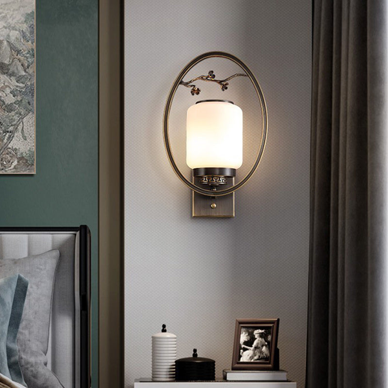 Brass Glass Fan-Shaped Elliptical Wall Lamp