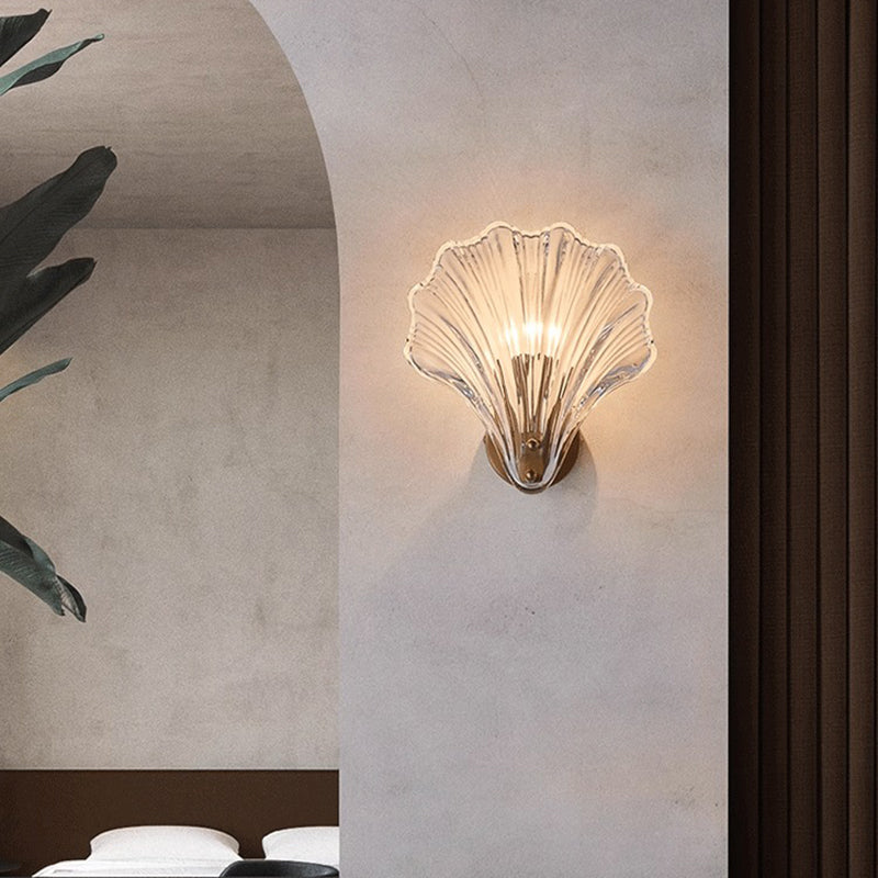 Glass Iron Shell-Shaped Round Wall Lamp