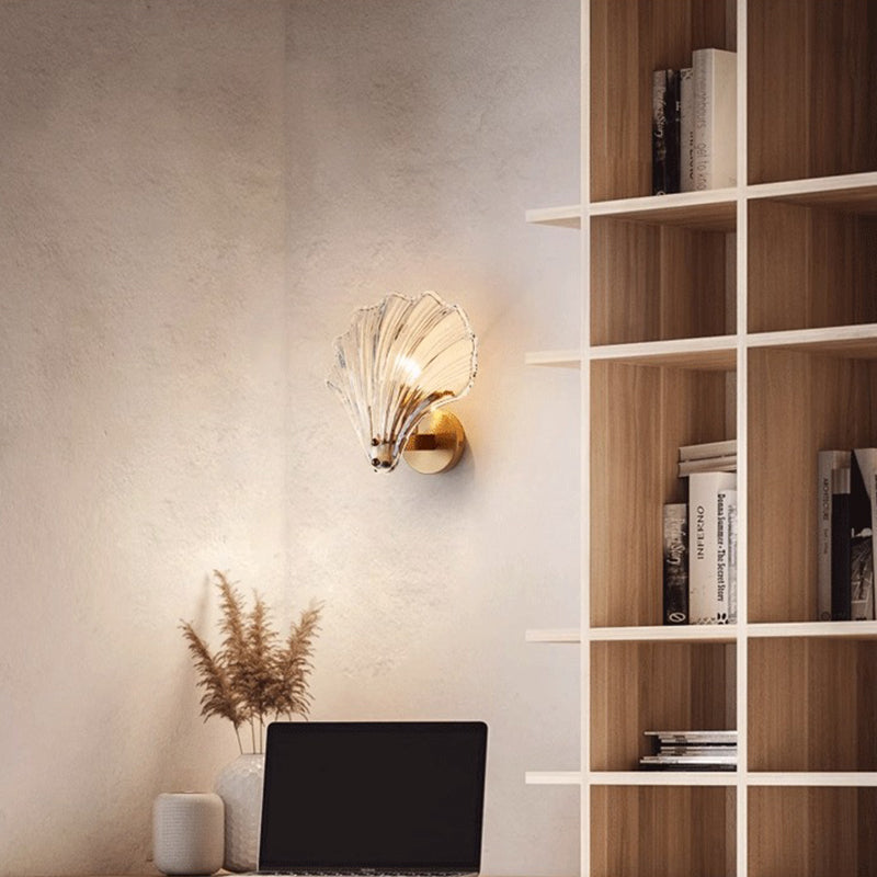 Glass Iron Shell-Shaped Round Wall Lamp