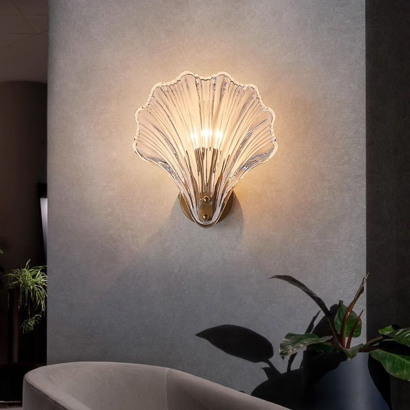 Glass Iron Shell-Shaped Round Wall Lamp