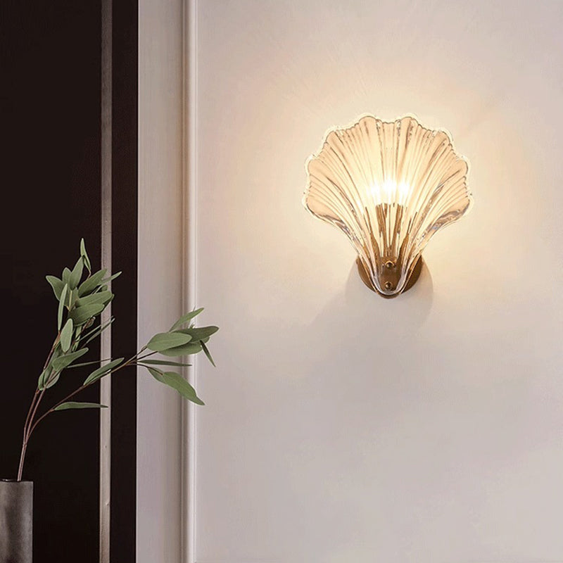 Glass Iron Shell-Shaped Round Wall Lamp