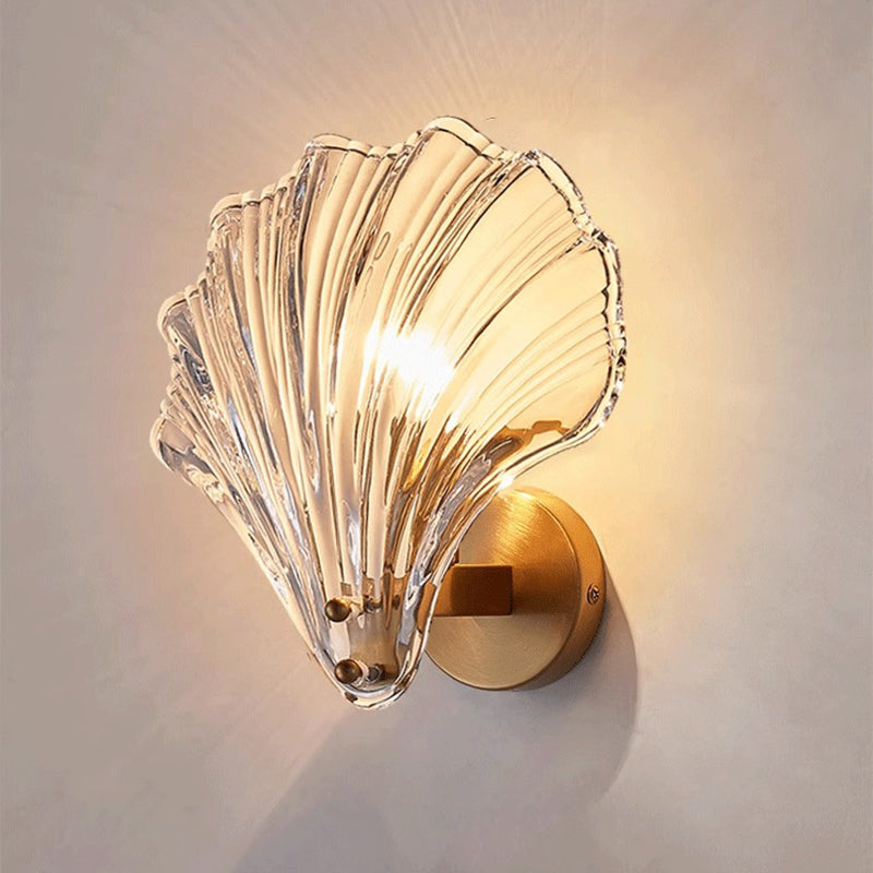 Glass Iron Shell-Shaped Round Wall Lamp
