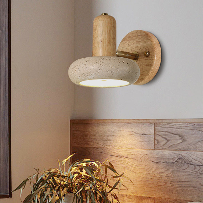 Yellow Travertine Solid Wood Wall Lamp