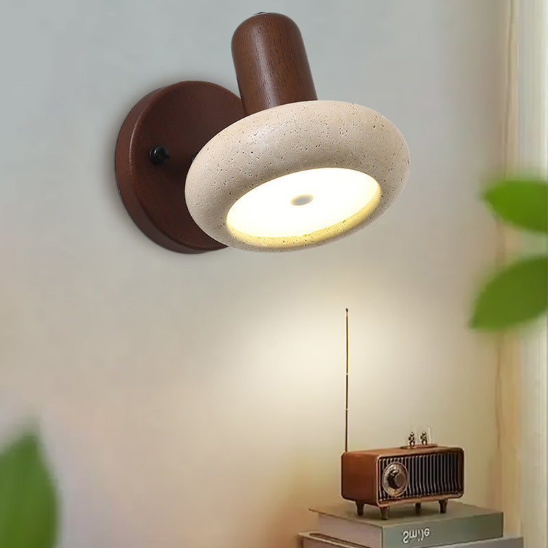 Yellow Travertine Solid Wood Wall Lamp