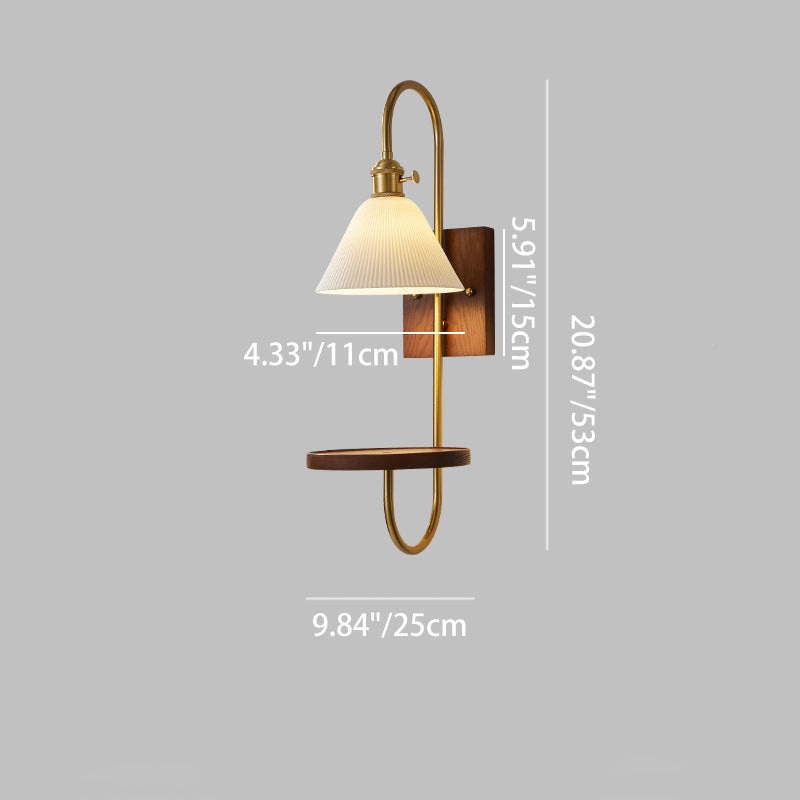 Ceramic Glass Walnut Wood Wall Lamp