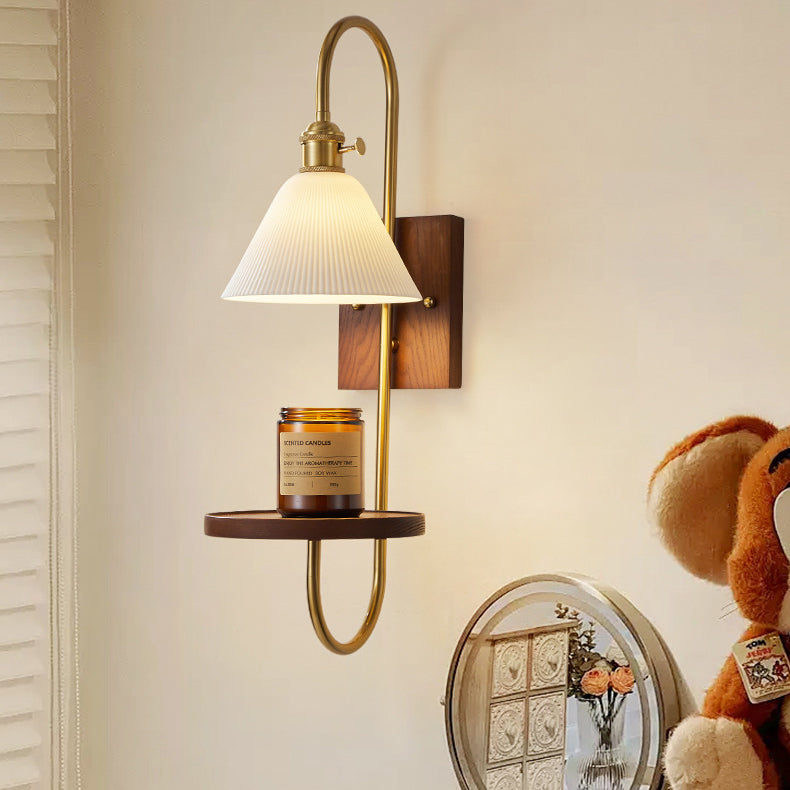 Ceramic Glass Walnut Wood Wall Lamp