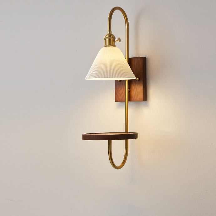 Ceramic Glass Walnut Wood Wall Lamp