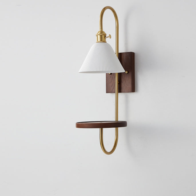 Ceramic Glass Walnut Wood Wall Lamp