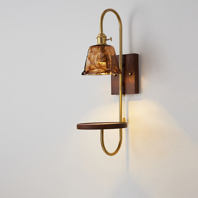 Ceramic Glass Walnut Wood Wall Lamp