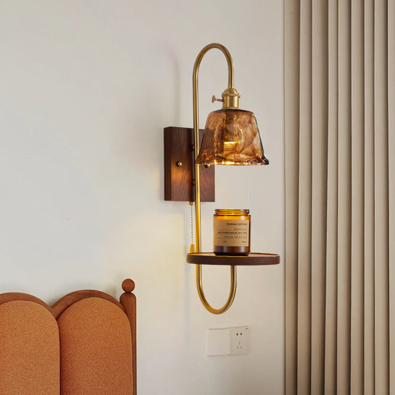 Ceramic Glass Walnut Wood Wall Lamp