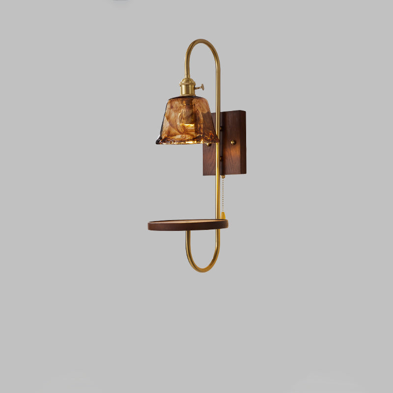 Ceramic Glass Walnut Wood Wall Lamp
