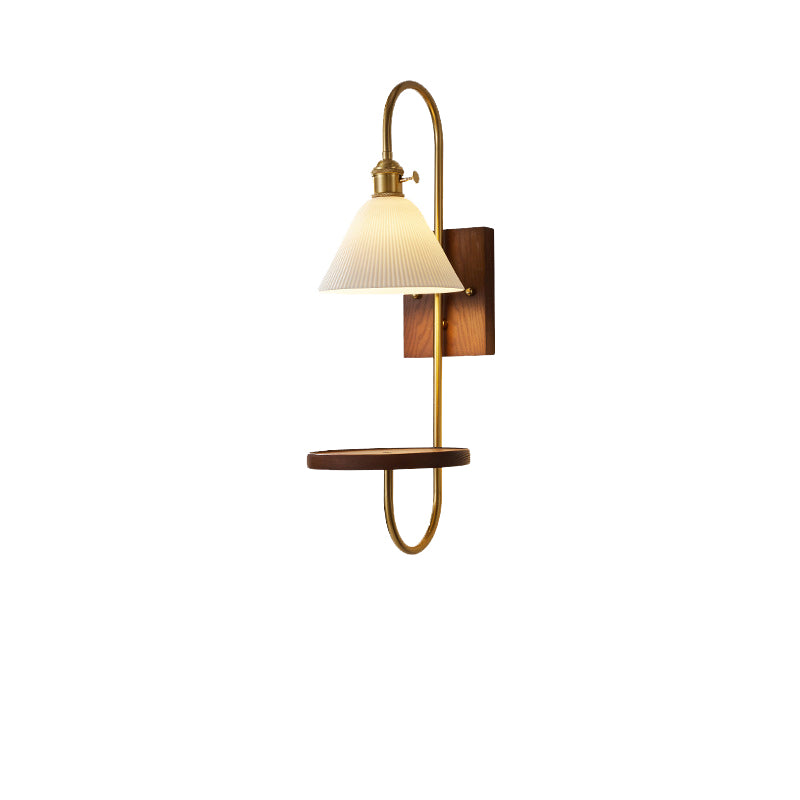 Ceramic Glass Walnut Wood Wall Lamp