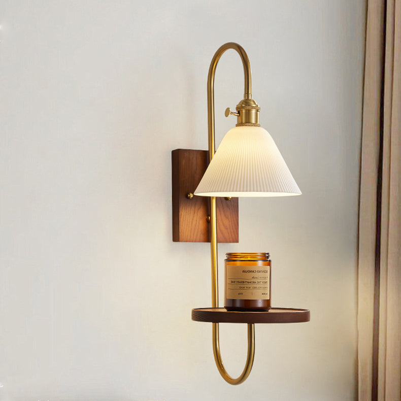 Ceramic Glass Walnut Wood Wall Lamp