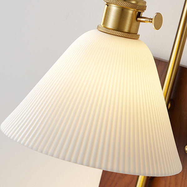 Ceramic Glass Walnut Wood Wall Lamp