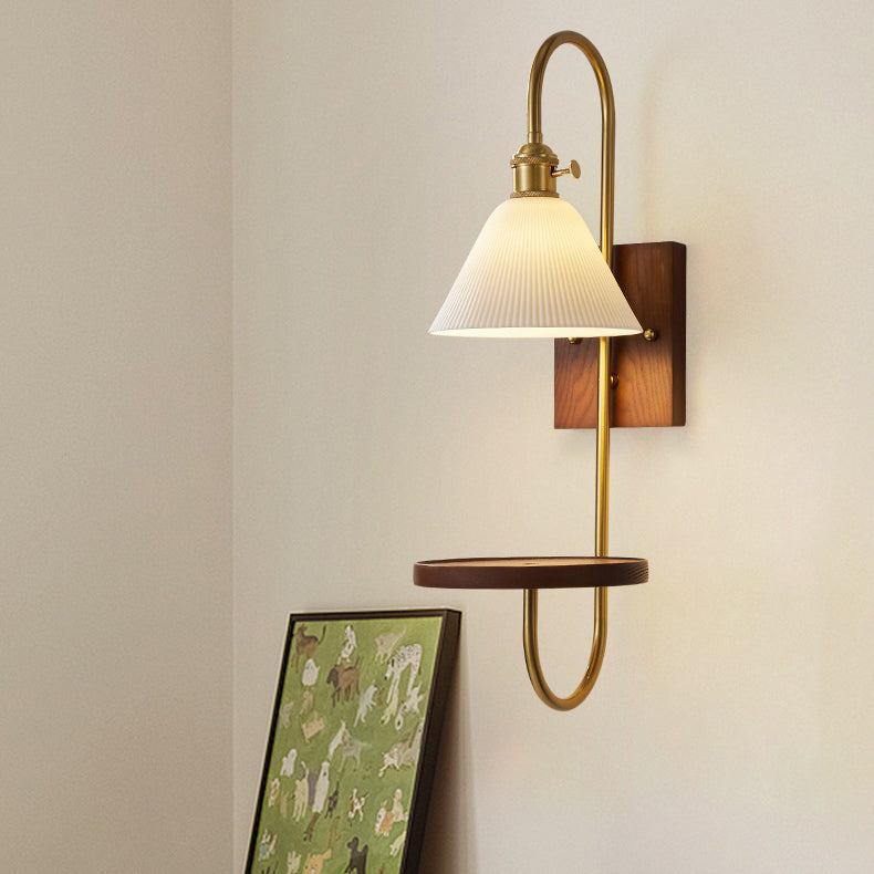 Ceramic Glass Walnut Wood Wall Lamp