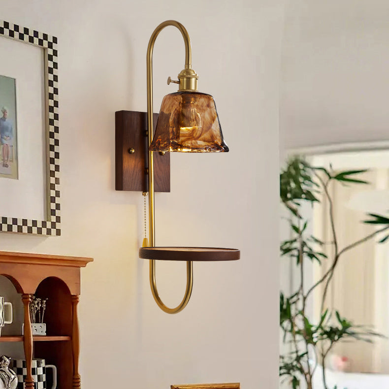 Ceramic Glass Walnut Wood Wall Lamp
