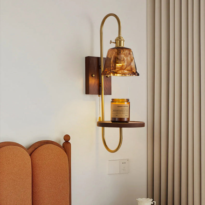 Ceramic Glass Walnut Wood Wall Lamp