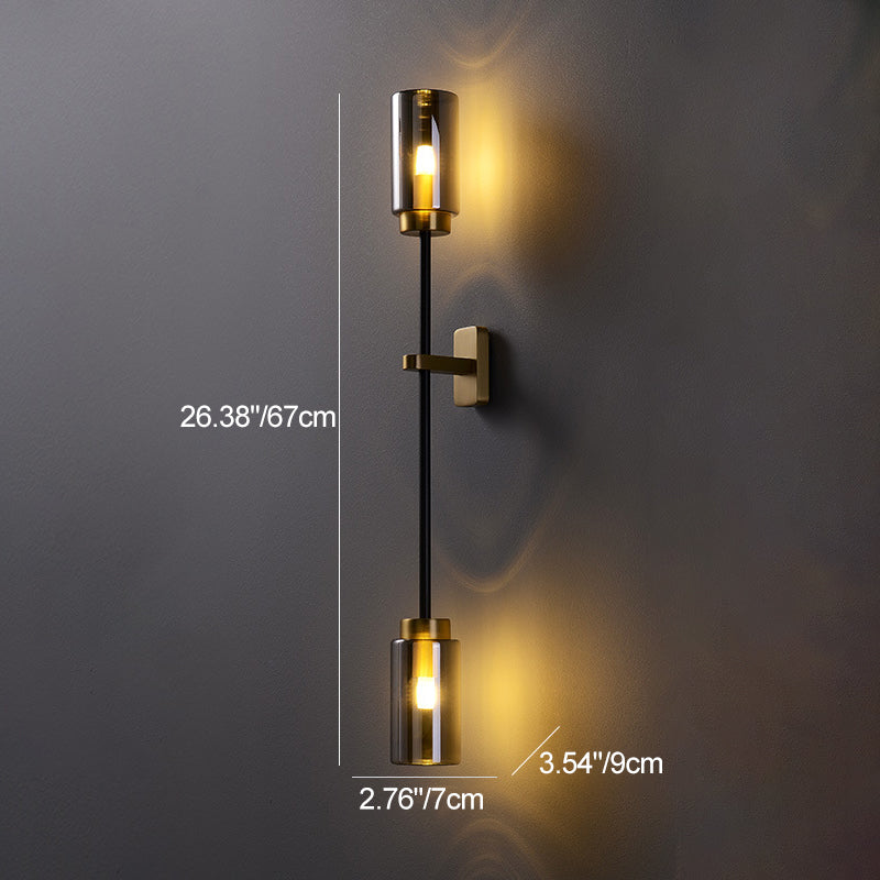 Brass Glass Cylinder Square Wall Lamp