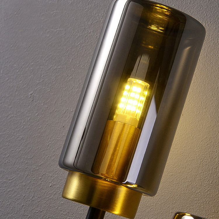 Brass Glass Cylinder Square Wall Lamp