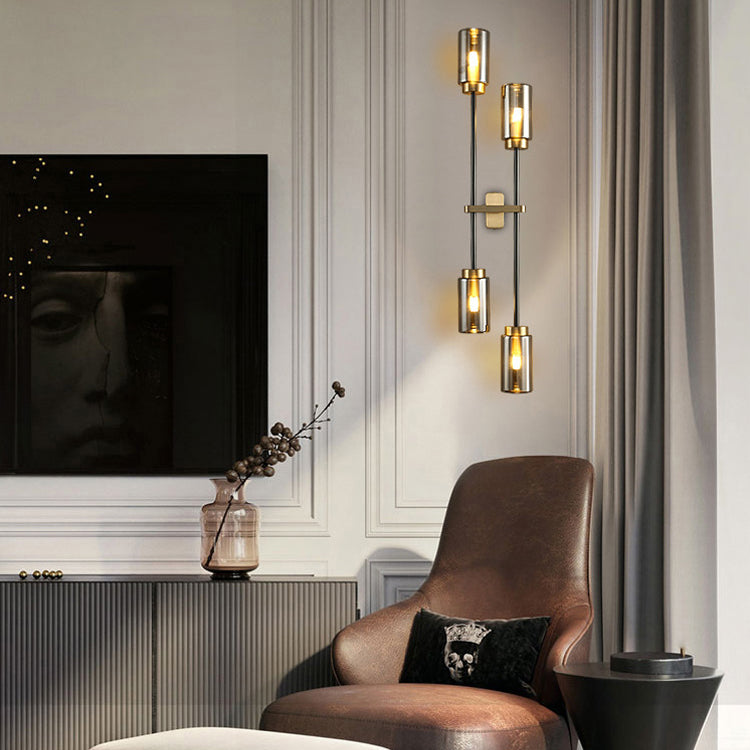 Brass Glass Cylinder Square Wall Lamp