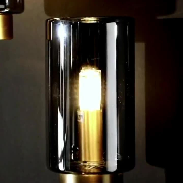 Brass Glass Cylinder Square Wall Lamp