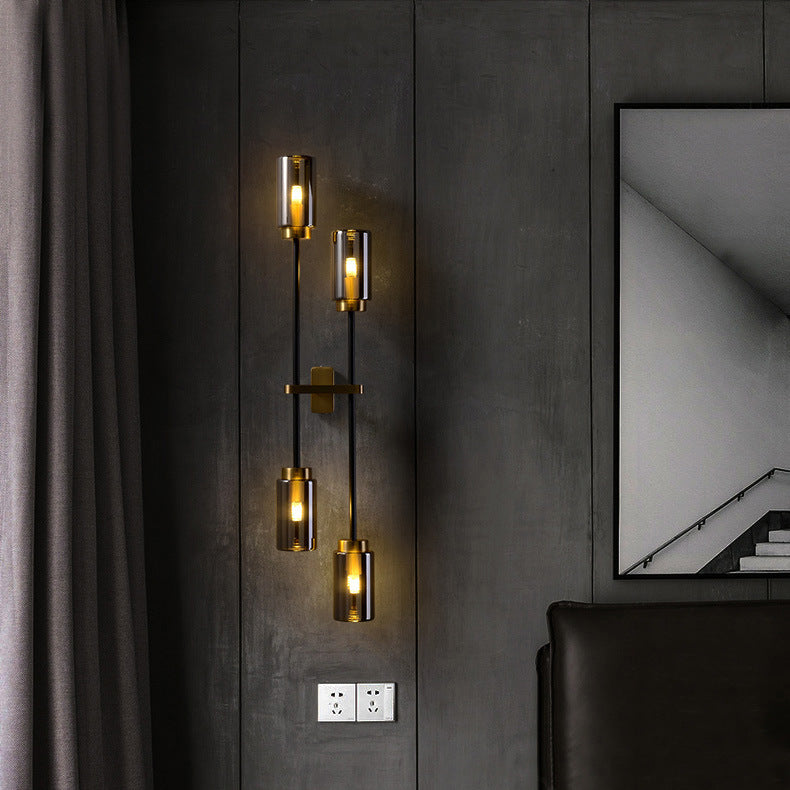Brass Glass Cylinder Square Wall Lamp