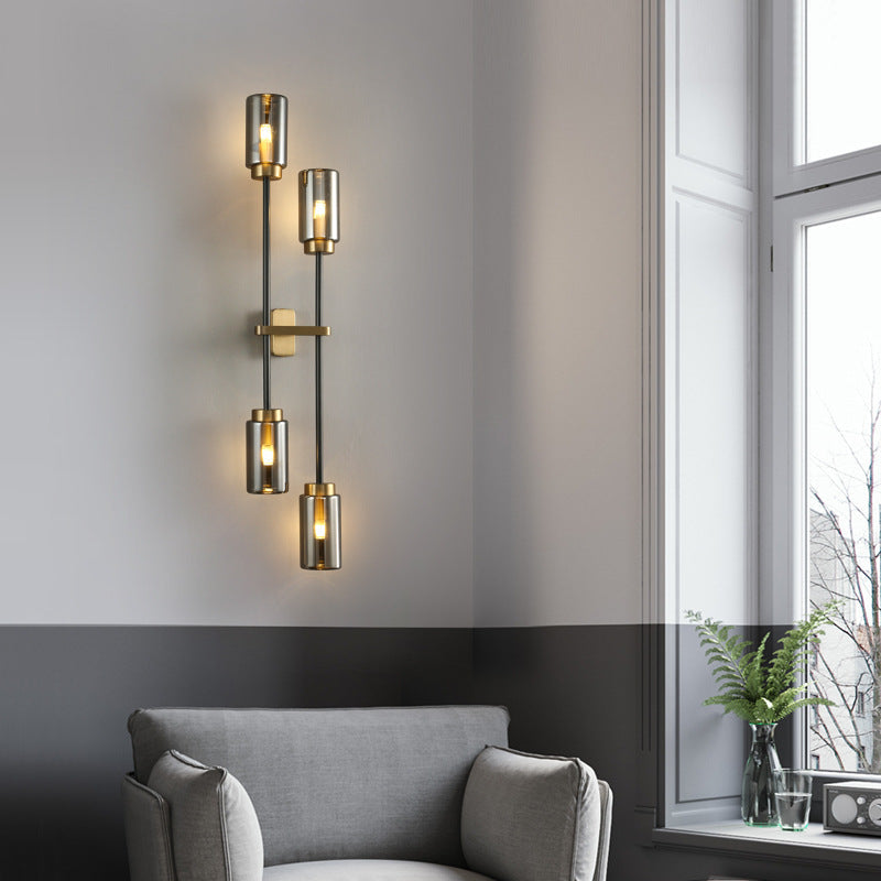 Brass Glass Cylinder Square Wall Lamp