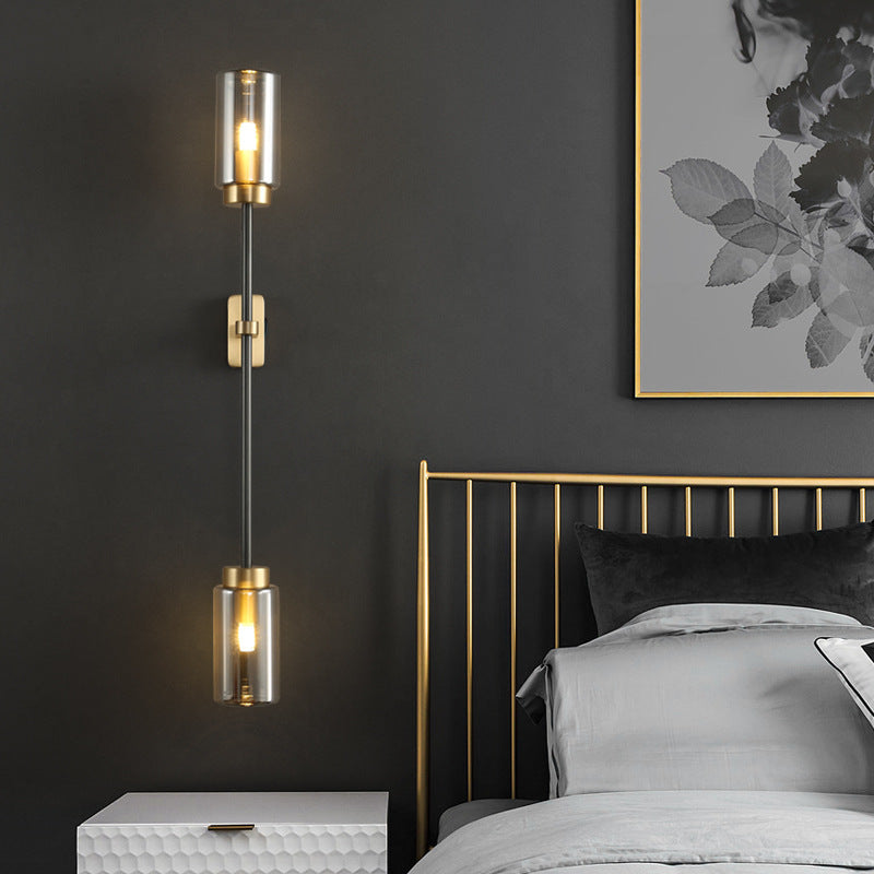 Brass Glass Cylinder Square Wall Lamp