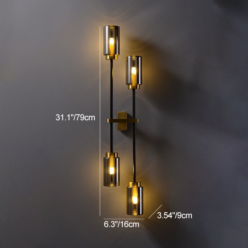 Brass Glass Cylinder Square Wall Lamp