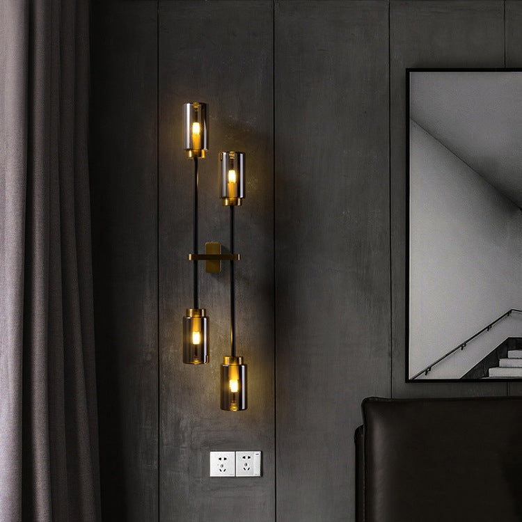 Brass Glass Cylinder Square Wall Lamp