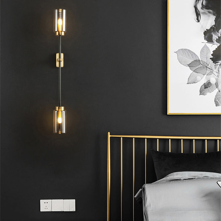 Brass Glass Cylinder Square Wall Lamp