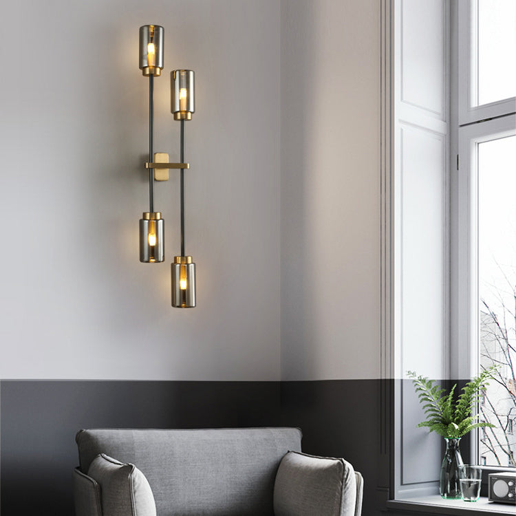 Brass Glass Cylinder Square Wall Lamp