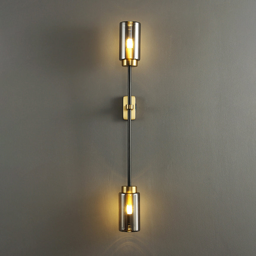 Brass Glass Cylinder Square Wall Lamp