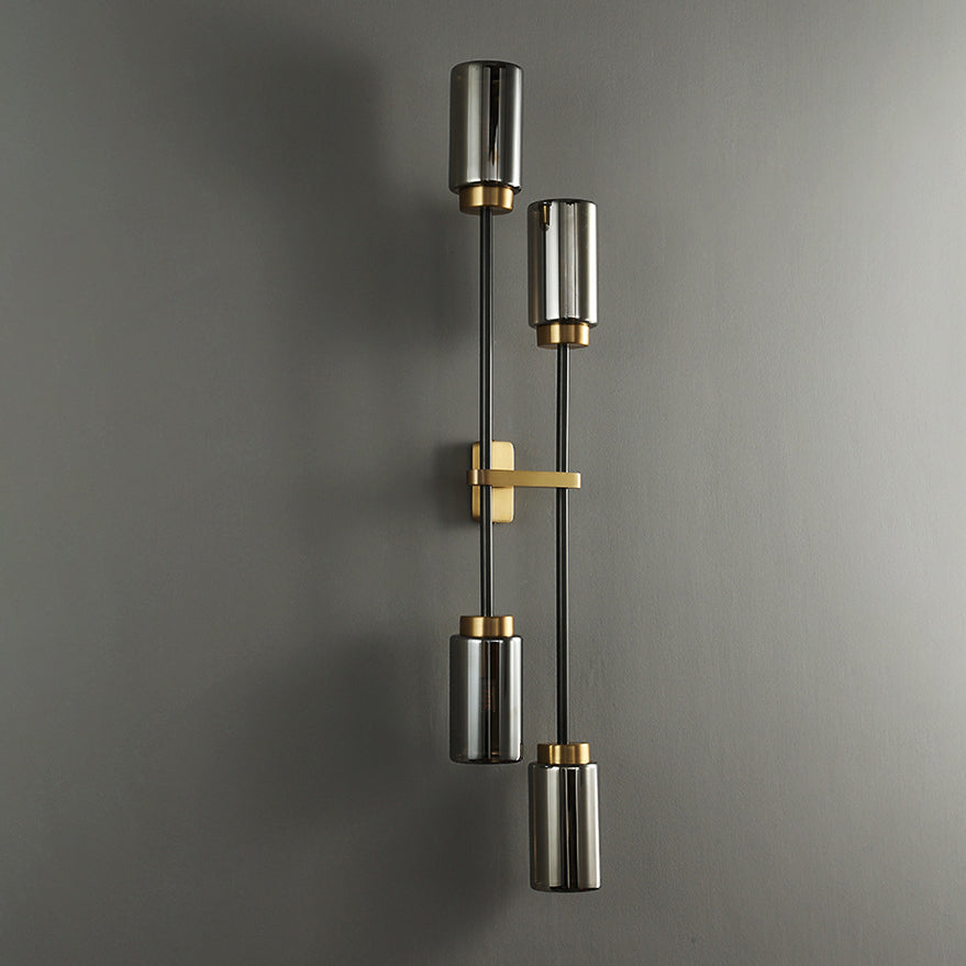 Brass Glass Cylinder Square Wall Lamp