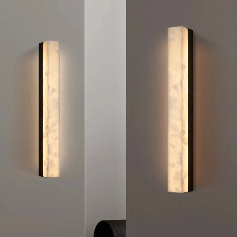 Brass Alabaster Rectangular Living Wall Lamp