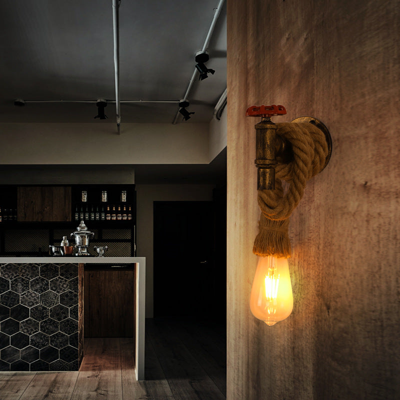 Hemp Rope Iron Faucet Wall Lamp