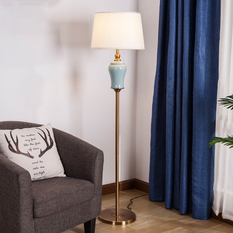 Ceramic Copper Fabric Column Floor Lamp